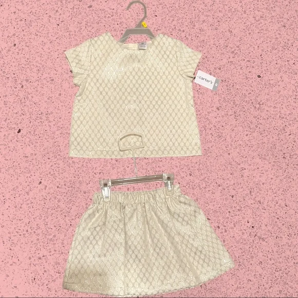 NWT Carter's Little Girls' 2 Piece Metallic Jaquard Top and Skirt Set, Print, 4T - Picture 2 of 2